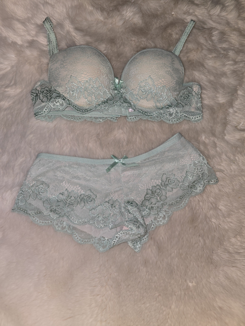 Lace Push-Up Bra & Hipster Brief Set - Mint